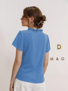 Modelyn Tie Neck Puff Sleeve Blouse - Blue - View 2