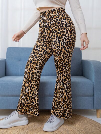 Plus Leopard Print Flare Leg Pants 