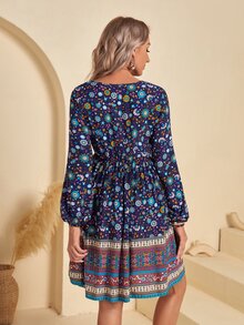 SHEIN 燈籠袖印花連衣裙 - 彩色 - 查看 2