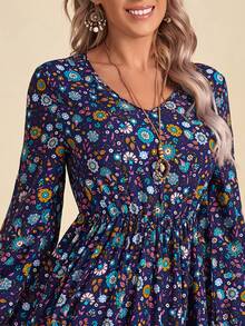 SHEIN 燈籠袖印花連衣裙 - 彩色 - 查看 6