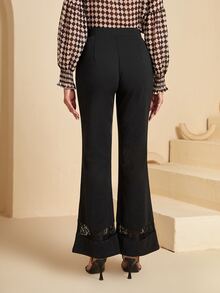 EMERY ROSE 蕾絲拼接喇叭褲 - 黑色 - 查看 2