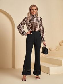 EMERY ROSE 蕾絲拼接喇叭褲 - 黑色 - 查看 4