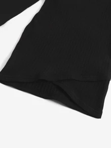 SHEIN 青少女休閒純色長袖包身式連衣裙,具有風格和高領 - 黑色 - 查看 3