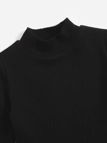 SHEIN 青少女休閒純色長袖包身式連衣裙,具有風格和高領 - 黑色 - 查看 4