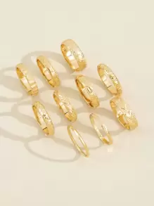 10入組愛心設計戒指 - 金黃色 - 查看 2