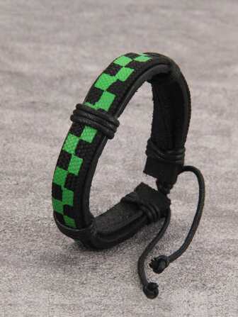 Fashionable and Popular Men Plaid Pattern Bracelet PU for Jewelry Gift and for a Stylish Look