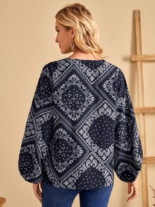 EMERY ROSE Áo sơ mi nữ Paisley Họa tiết khăn Boho - Màu xanh hải quân - Xem 3