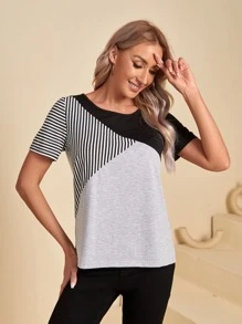 EMERY ROSE 撞色條紋T恤 - 彩色 - 查看 1