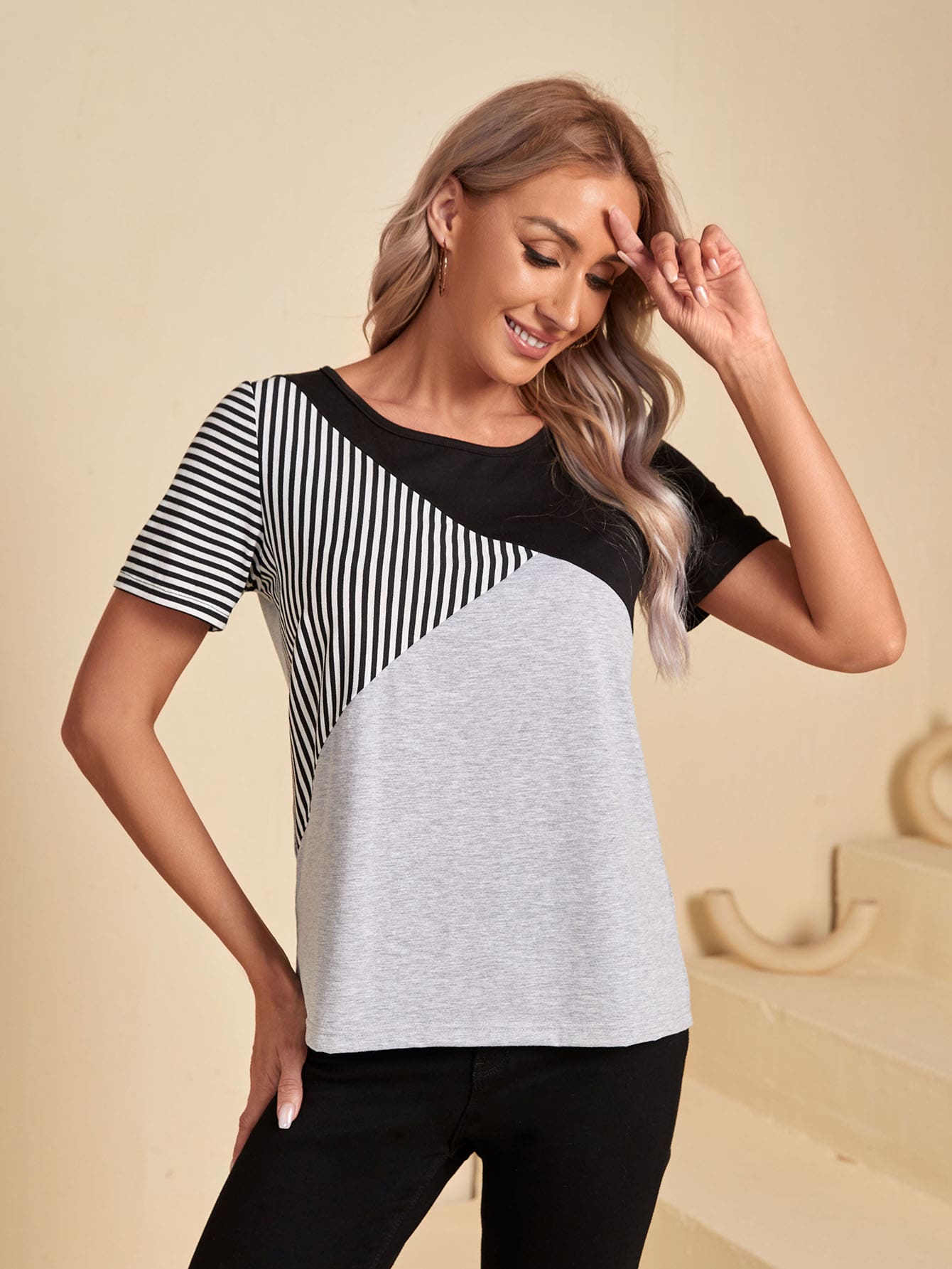 EMERY ROSE 撞色條紋T恤 - 彩色 - 查看 1