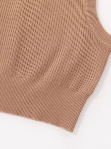 Niñas Chaleco de punto tejido de canalé - Camel - Ver 3