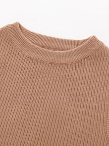 Niñas Chaleco de punto tejido de canalé - Camel - Ver 4