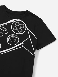 SHEIN Boys Graphic Print Tee & Track Shorts Set - Black - View 3