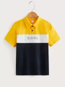 SHEIN Boys Letter Graphic Colourblock Polo Shirt - Multicolor - View 1