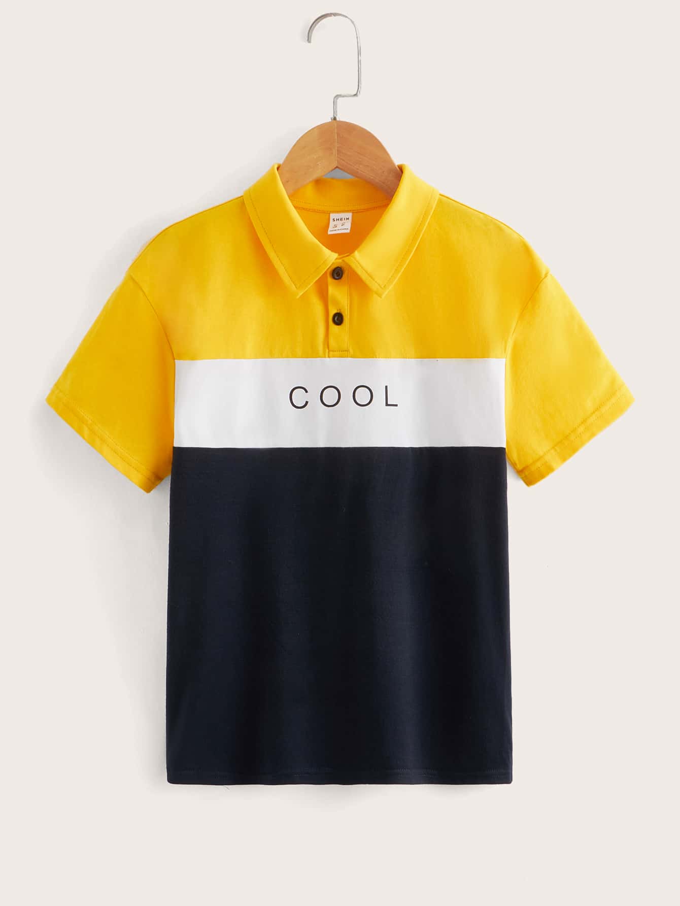 SHEIN Boys Letter Graphic Colourblock Polo Shirt - Multicolor - View 1