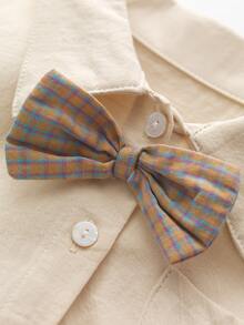 Baby Boys, Gentlemen, Bow Tie Shirt, Bodysuit, Baby Bear Print, Fart Clothing, Crawling Clothes, Baby Bow Tie, Single-Breasted Shirt, Bodysuit - Apricot - View 4