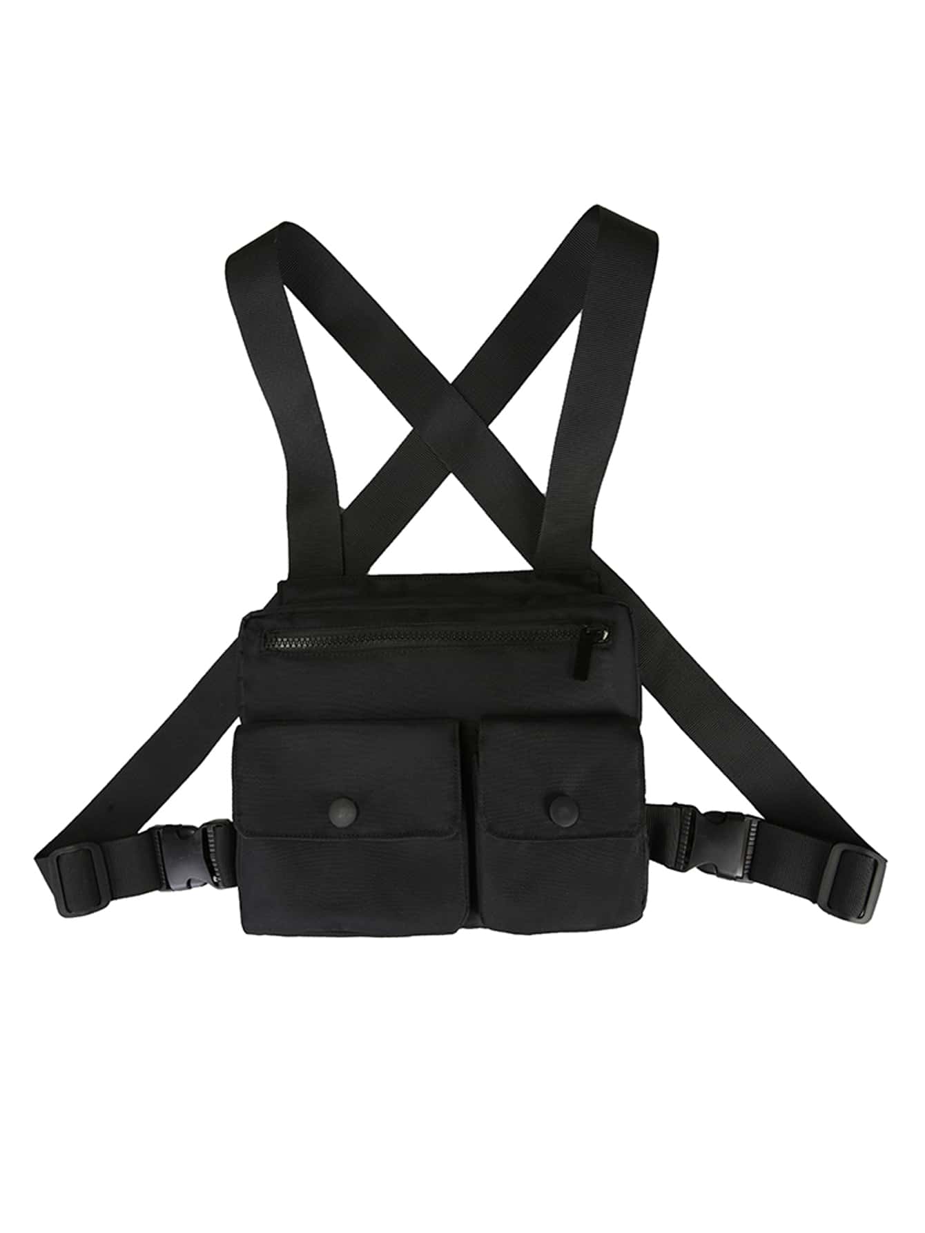 Men Pocket Front Chest Rig Bag Sling Bag - Black - View 1