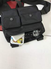 Men Pocket Front Chest Rig Bag Sling Bag - Black - View 4