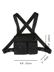 Men Pocket Front Chest Rig Bag Sling Bag - Black - View 5