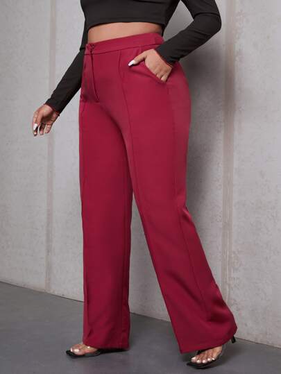 بنطلون بساق واسع وبخصر عالي مقاس كبير