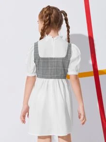SHEIN Niñas Vestido 2 en 1 de manga farol de cuadros - Blanco - Ver 2