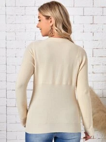 EMERY ROSE 圓領素色套頭毛衣 - 杏色 - 查看 2