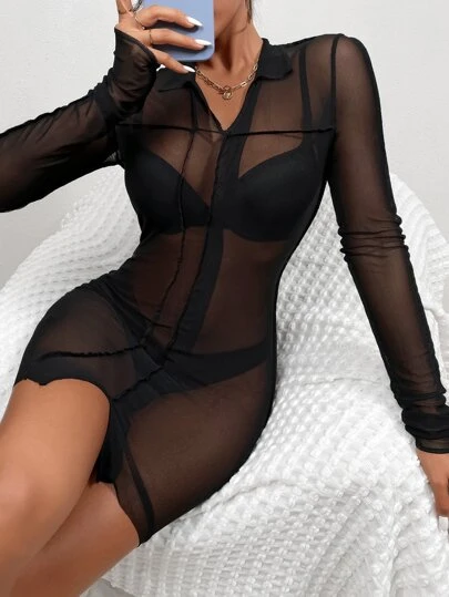 SHEIN SXY Ren Framsida Knappar Slätt Sexig Klänning