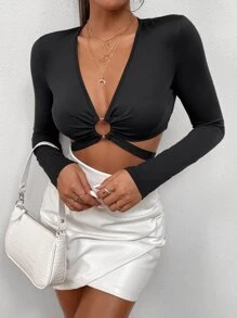 SHEIN BAE Ring Linked Tie Back Crop Top