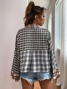 GENKIRA 蘇格蘭格紋和雙色格子撞色補丁貼口袋襯衫 - 彩色 - 查看 2