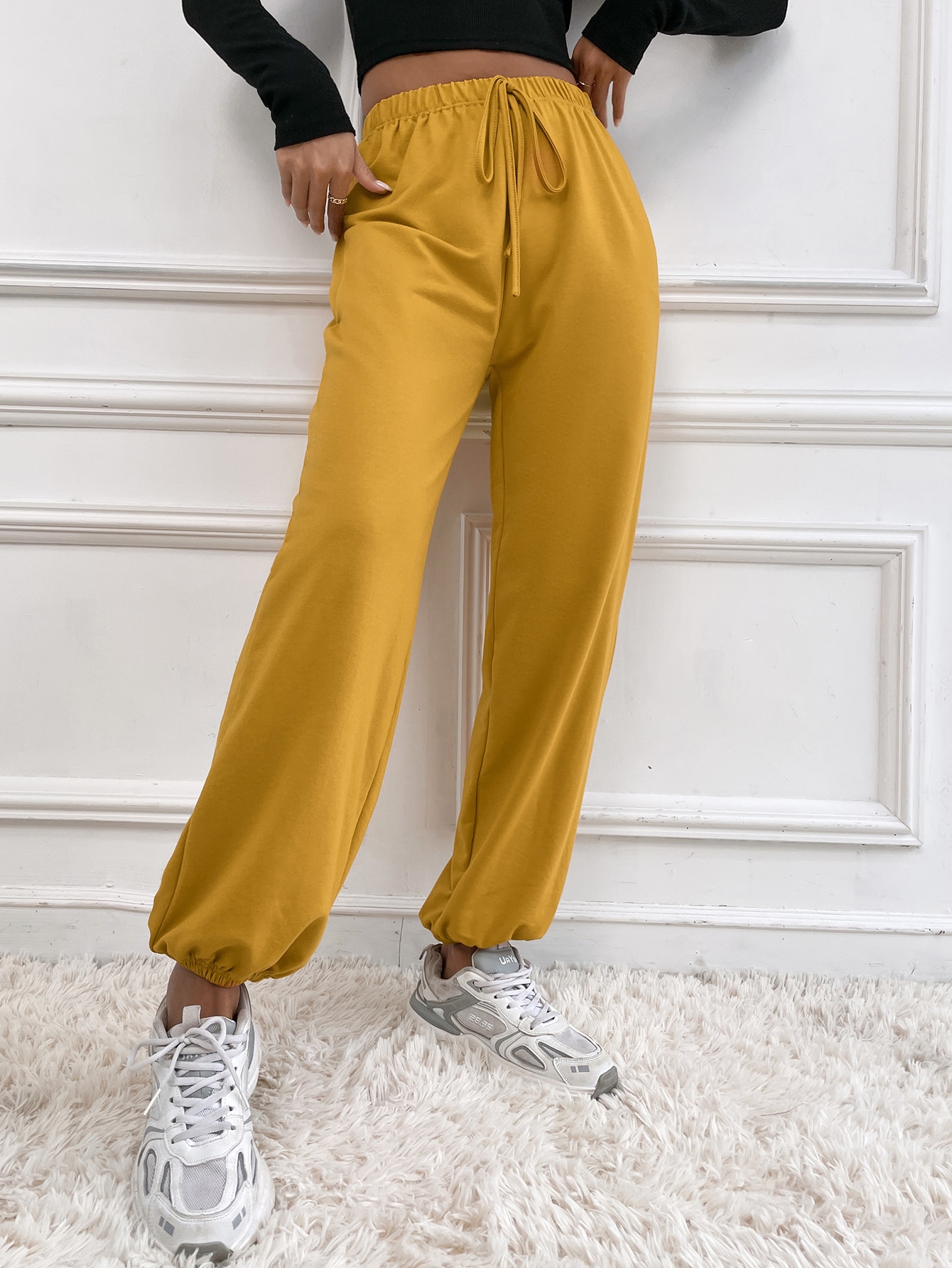 Solid Knot Front Sweatpants SHEIN USA