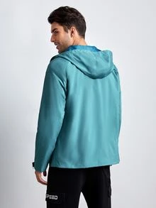 Manfinity Hombres Rompevientos con diseño de parche con cremallera - Azul Cadete - Ver 2