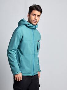 Manfinity Hombres Rompevientos con diseño de parche con cremallera - Azul Cadete - Ver 3