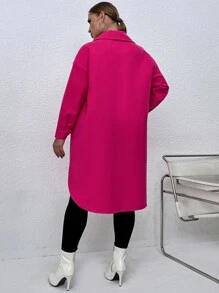 Plus Flap Pocket Drop Shoulder Split Hem Overcoat - Hot Pink - View 2