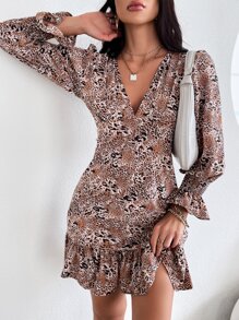 GENKIRA Đầm Xù Viên lá sen Dải chun Báo Giải trí - Nhiều màu - Xem 5