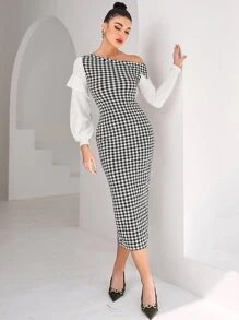 Modelyn Đầm Xù Kẻ sọc Thanh lịch - Đen và trắng - Xem 1