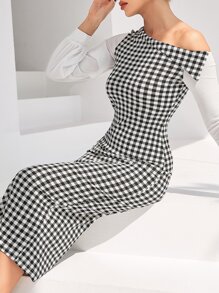 Modelyn Đầm Xù Kẻ sọc Thanh lịch - Đen và trắng - Xem 4