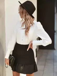 SHEIN Frenchy Blusa de manga farol con botón delantero - Blanco - Ver 5