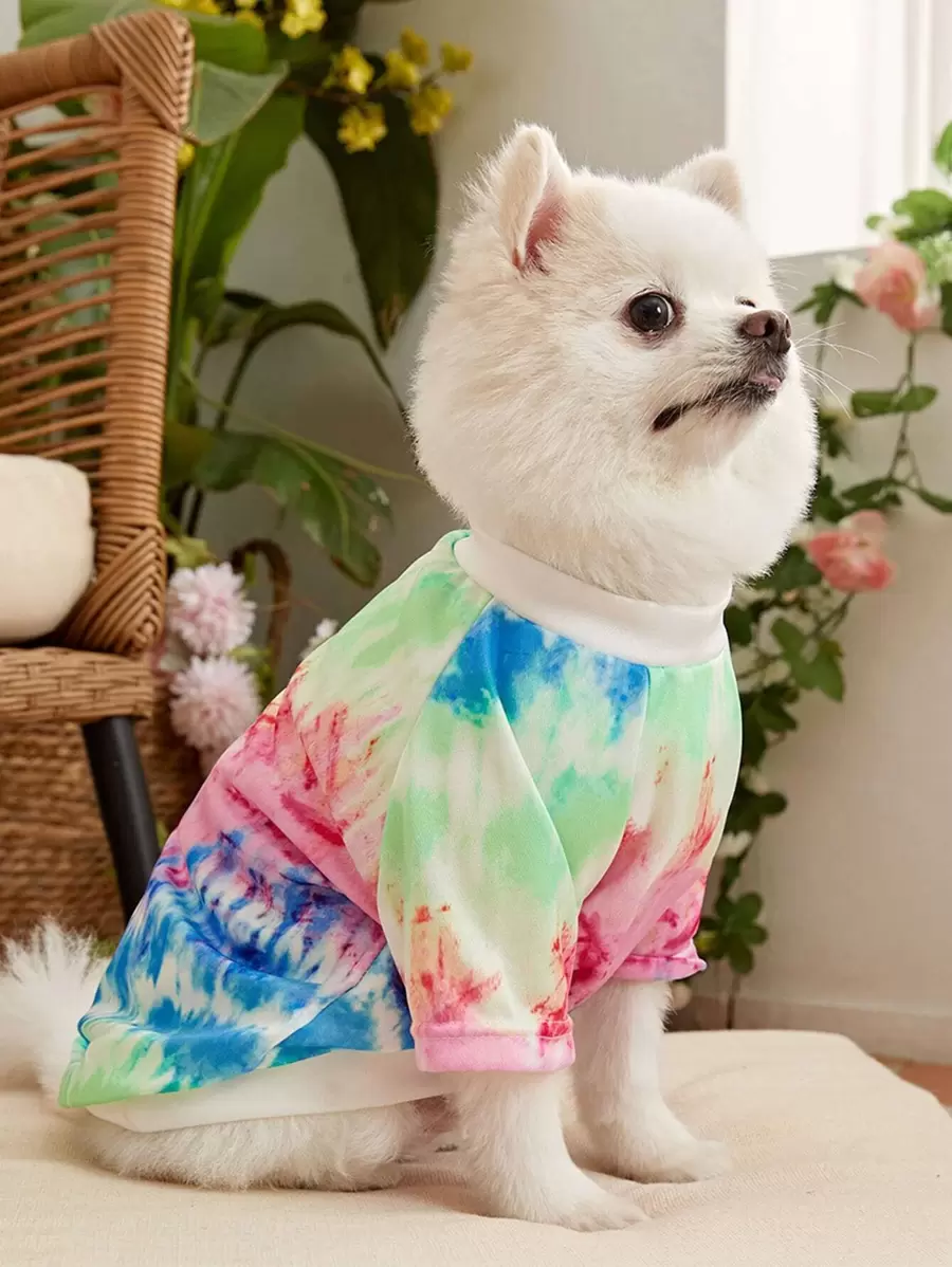 PETSIN Camiseta con estampado de teñido anudado para cachorros - Camiseta con teñido anudado colorido para cachorros; ideal para actividades de primavera y verano, uso diario, eventos al aire libre lúdicos, encuentros de cachorros y fotos familiares festivas. - Multicolor - Ver 1