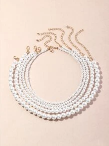 5pcs Faux Pearl Beaded Necklace - White - View 1