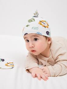 嬰兒卡通圖案帽和1雙手套 - 彩色 - 查看 2