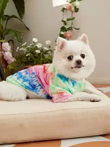 PETSIN Camiseta con estampado de teñido anudado para cachorros - Camiseta con teñido anudado colorido para cachorros; ideal para actividades de primavera y verano, uso diario, eventos al aire libre lúdicos, encuentros de cachorros y fotos familiares festivas. - Multicolor - Ver 4