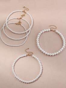 5pcs Faux Pearl Beaded Necklace - White - View 2