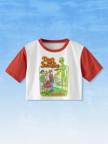 Stevenrhodes 人像標語圖案撞色T恤 - 紅白色 - 查看 1