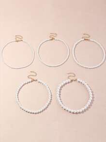 5pcs Faux Pearl Beaded Necklace - White - View 3