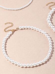 5pcs Faux Pearl Beaded Necklace - White - View 5