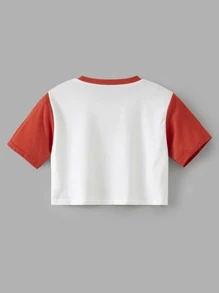 Stevenrhodes 人像標語圖案撞色T恤 - 紅白色 - 查看 2