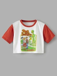 Stevenrhodes 人像標語圖案撞色T恤 - 紅白色 - 查看 3