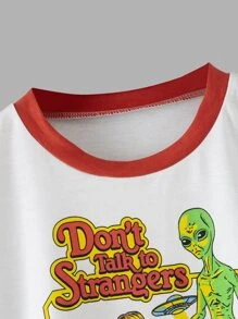 Stevenrhodes 人像標語圖案撞色T恤 - 紅白色 - 查看 4