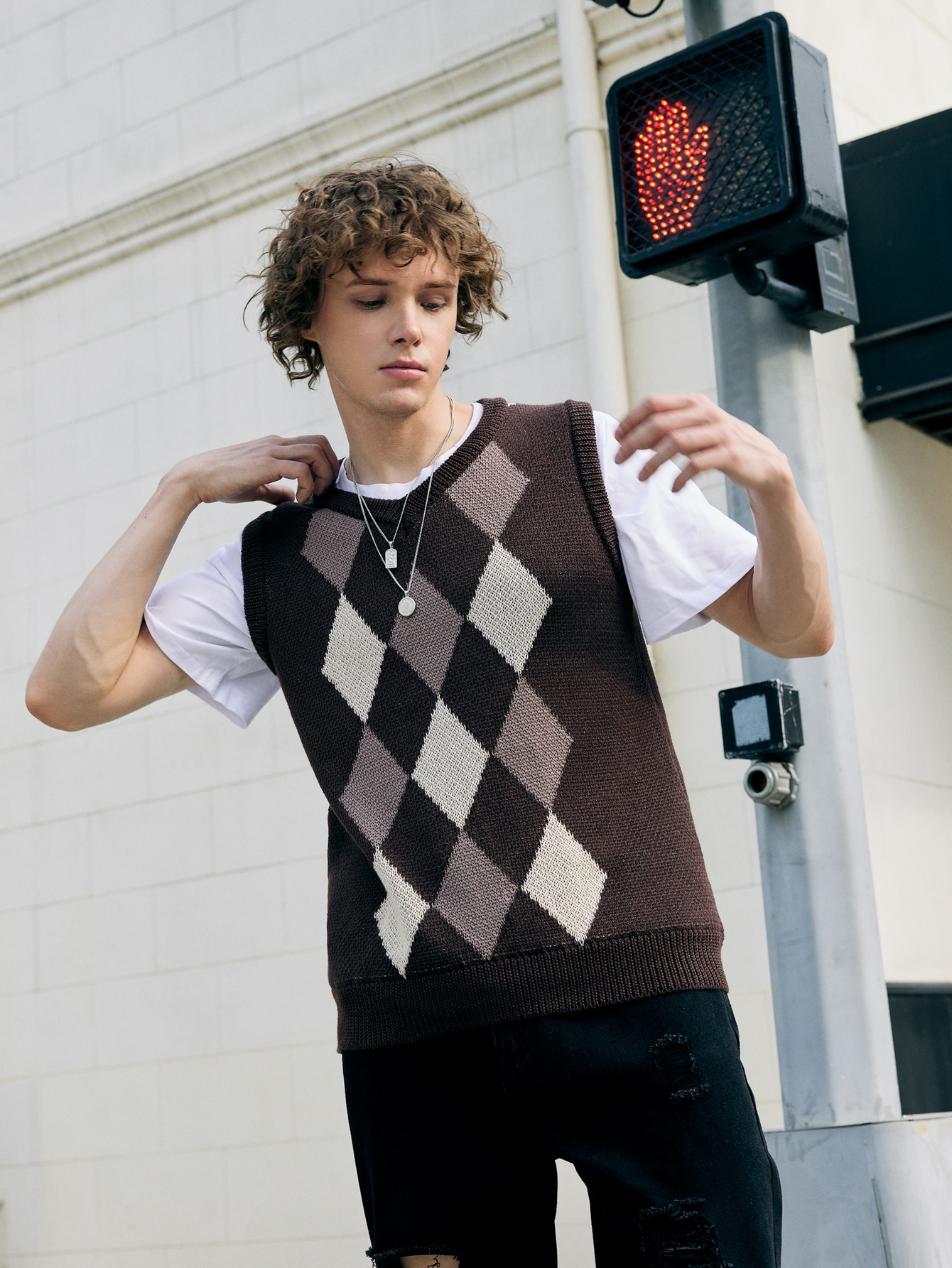 Argyle Sueter De Rombos Argyle Print Polo Sweater For School Daily