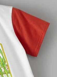 Stevenrhodes 人像標語圖案撞色T恤 - 紅白色 - 查看 5