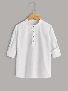 SHEIN Boys 1pc Button Half Placket Shirt - White - View 1
